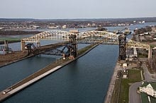 Picture of the Sault Ste Marie Bridge linking the U.S. and Canada