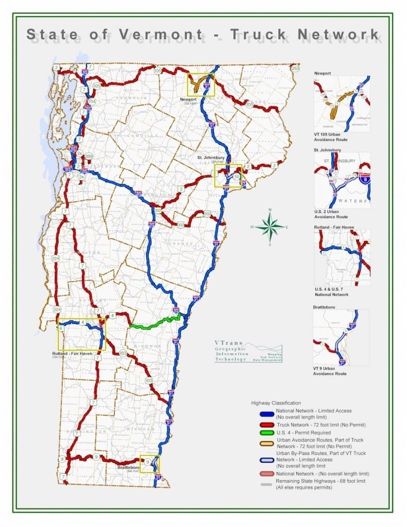 Map showing the Vermont truck roadway network